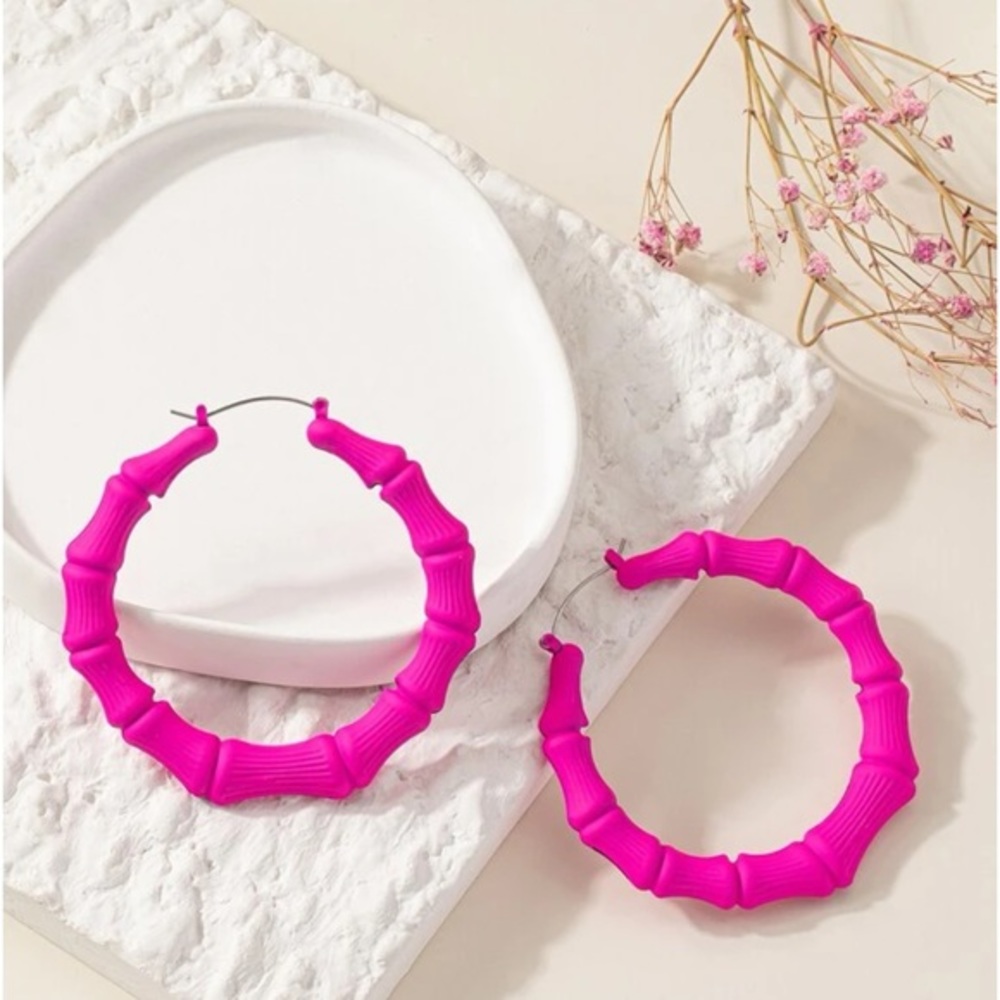 Hot Pink Bamboo Joint Hoop Earrings NWT